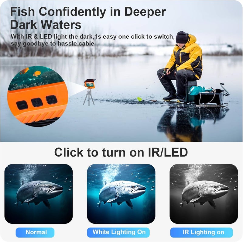 HTPREC Fish Finder Camera Real Time Underwater Fishing Camera 65ft/98ft for Rod,4.3" HD LCD Monitor&IR LED Night Vision Wide Angle Lens Line Camera for Kayak Lake Boat Ice Fishing Portable Fish Finder - Image 2